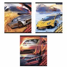 Тетрадь 48л., А5, клетка, Alingar "Cars concept", скрепка, мелованный картон, 3 дизайна в пленке т/у