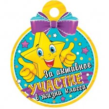 Медаль "За активное участие в жизни класса", 100 мм * 100 мм.
