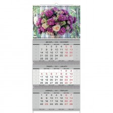 Календарь настенный квартальный трехблочный, гребень, ригель, 195 мм * 465 мм, Атберг 98 "Цветы" 2021 г.