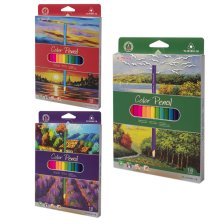 Карандаши цветные Yalong 18 цв., "Пейзаж" деревянные, трехгранные, заточенные, грифель 3.0 мм, картон. уп., европод.