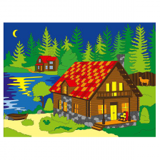 Картина по номерам Рыжий кот, 30х40 см, с акриловыми красками, холст, "Домик в ночном лесу"