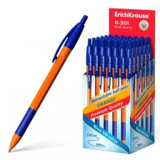 Ручка шариковая автоматическая Erich Krause "R-301 Matic&Grip Orange", 0,7 мм, синяя, шестигр., оранжевый, пластик. корпус, резин. грип, карт. уп.