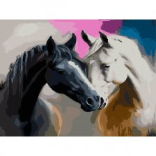Картина по номерам Рыжий кот, 30х40 см, с акриловами красками, 30 цветов, холст, "Чёрная и белая лошадь"