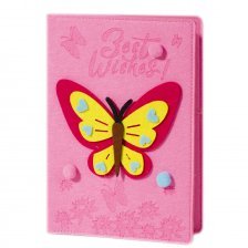 Подарочный блокнот А5, 7БЦ, Alingar, фетр, аппликация, линия, 96 л, "Бабочка с помпонами", розовый