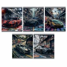 Тетрадь 48л., А5, клетка, Alingar "Car", скрепка, мелованый  картон ( стандарт), блок офсет, 5 дизайнов в пленке т/у