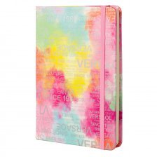 Записная книжка, А5, Alingar, 7БЦ, ПВХ (печать на мокром шелке), на резинке, клетка, 95 л., "Трендовые надписи", розовый