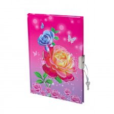 Подарочный блокнот 13,0 см * 19,0 см , 7БЦ, Alingar, ламинация, замочек, 40 л., линия, "Яркие розы", розовый