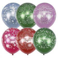 Воздушные шары М12"/30 см Металлик (шелк) 5 ст. рис. "Праздничная тематика", 25 шт. шар латекс