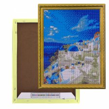 Алмазная мозаика Alingar, на подрамнике,  дизайн рамка, 30х40 см, "Белые домики Санторини"