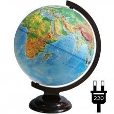 Глобус физический Глобусный мир, 320 мм, с подсветкой, рельефный, на деревянной подставке