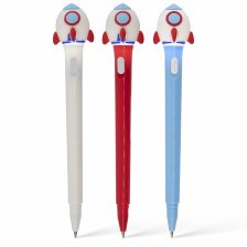 Набор шариковых ручек Alingar, "Ракета", 0,7 мм, синяя, с подсветкой, пулевид. наконечник,  круглый цветной пластик. корпус, 3 шт/уп