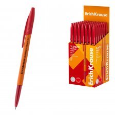Ручка шариковая Erich Krause "Slender Stick Orange", 0,7 мм, красная, игольч. након., пластик. кругл. непрозр. корпус оранж. цвета, картон. упаковка