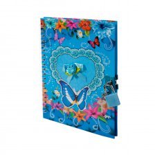 Подарочный блокнот 13,0 см * 18,0 см , гребень, Alingar, ламинация, апплик, замочек, 50 л., линия, "Бабочки и розы", голубой