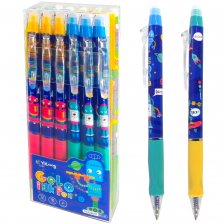 Ручка гелевая пиши-стирай, автоматическая Yalong ,0,5 мм, "Робот" синяя, иголь. наконечник, резин. грип, круглый цв. пласттик. корпус, 12 шт, ПВХ уп.