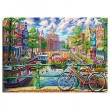 Алмазная мозаика Рыжий кот, без подрамника, на картоне, с частичным заполнением, (матов.), 30х40 см, 32 цвета, "Улочка в Амстердаме"