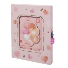 Подарочный блокнот в футляре 17,0 см * 22,0 см, гребень, Alingar, мел.картон, апплик., замочек,  60 л., линия, "Воздушные сердечки", розовый