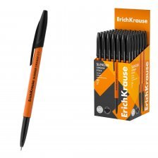 Ручка шариковая Erich Krause "Slender Stick Orange", 0,7 мм, чёрная, игольч. након., пластик. кругл. непрозр. корпус оранж. цвета, картон. упаковка