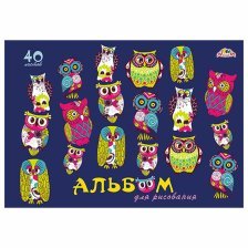 Альбом для рисования А4 40л., Апплика, на гребне, мелованный картон, ВД лак, "Смешные совы"