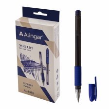 Ручка гелевая Alingar, "SOFT GEL", 0,6 мм, синяя, металлизированный наконечник, резиновый грип, круглый, прозрачный, пластиковый корпус, в уп. 12 шт.
