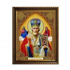 Алмазная мозаика Alingar, на подрамнике, с частичным заполнением, (блест.), 27х33 см, 7 цветов, "Икона Святого Николая Чудотвореца"
