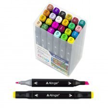 Набор двухсторонних скетчмаркеров Alingar, 24 цвета, базовые цвета, пулевидный/клиновидный 1-6 мм, спиртовая основа, ПВХ упаковка