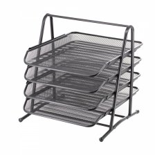 Лоток для бумаг горизонтальный, сборный, секционный Alingar, 4 отделения, металл, черный