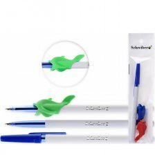 Ручка-самоучка шариковая TUKZAR, 0,7 мм, синяя, ( в наборе 2 рыбки тренажер), круглый, белый, пластиковый корпус, пакет с европодвесом