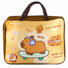 Папка с ручками 1 отделение, А4 260х340х80 мм, Alingar, "Капибара", ПВХ, ручки тесьма, дизайн с одной стороны, молния сверху, внутр. карман