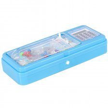 Пенал Alingar, пластик, игра на передней панели, калькулятор, 75 х 200 мм, голубой