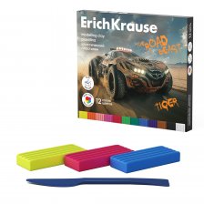 Пластилин Erich Krause, 12 цветов, 180 гр., со стеком, картонная упаковка, "Road Beast"