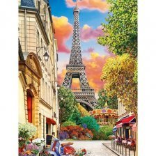 Картина по номерам Рыжий кот, 17х22 см, с акриловыми красками, холст, "Весенний романтический Париж на закате"