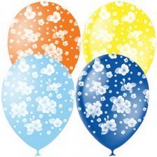 Воздушные шары М12"/30 см Пастель+Декоратор (раст) 5 ст. рис "Сакура" 25 шт.  шар латекс
