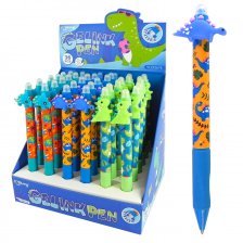 Ручка гелевая пиши-стирай, автомат. Yalong, "Dino",0,5 мм, синяя, игольч. наконечник, резин.грип, круглый цв. пластик. корпус, картон. корб.