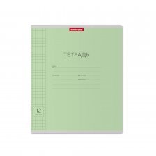 Тетрадь 12л., крупная клетка, ErichKrause, скрепка, блок офсет, мелованный картон "Классика Visio ", зеленая