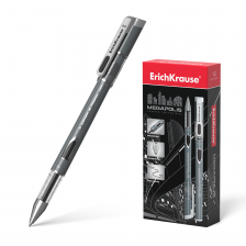 Ручка гелевая Erich Krause "MEGAPOLIS", 0,5 мм, черная, металлизированный наконечник, круглый, пластиковый корпус, в уп. 12 шт., картонная упаковка