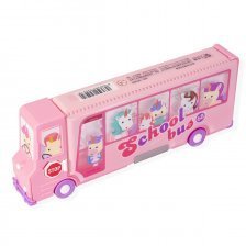 Пенал, 2 отделения, автобус Alingar, пластик, точилка, 85 х 210 мм, "Единорог" розовый