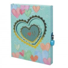 Подарочный блокнот, пакет, А5, Alingar, замочек, голубой, "Позолоченное сердце"
