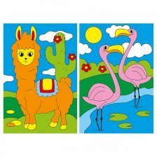 Картина по номерам Рыжий кот, 10,2х15,2 см, холст-мини, "Лама и фламинго"