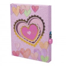 Подарочный блокнот в футляре 17,0 см * 22,0 см, гребень, Alingar, мел.картон, аппликация, замочек,  60 л., линия, "Сердце", розовый