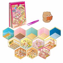 Наклейки для творчества - антистресс блокнот, 140*195 мм, "Медвежата", розовый, MINI, 3D стикеры, 20 комнат, в комплекте пинцет, пакет с европодвесом