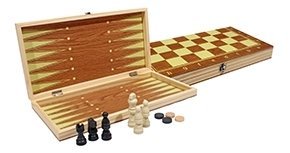 Набор 3 в 1, РЫЖИЙ КОТ, " Шахматы, шашки, нарды", деревянный, фигуры пластик, 24 см