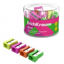 Точилка пластиковая Erich Krause "EasySharp, Neon Solid", 1 отверстие, фигурная, цвет ассорти, в тубусе 60 шт