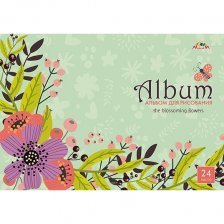 Альбом для рисования А4 24л., Апплика, на гребне, мелованный картон, УФ лак, "Цветы"