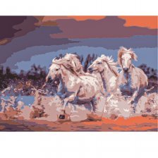 Картина по номерам Рыжий кот, 22х30 см, с акриловыми красками, холст, "Стадо белых лошадей"