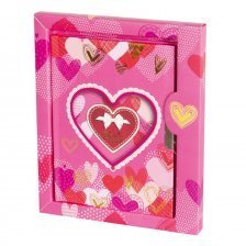 Подарочный блокнот в футляре 13.5 см * 18,0 см , 7БЦ, Alingar, ламинация, тиснение, замочек, 50 л., линия, "Сердце", розовый