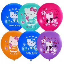 Воздушные шары М12"/30 см Пастель+Декоратор  (шелк), 1ст.3 цв. рис. "Hello Kitty", 25 шт. шар латекс