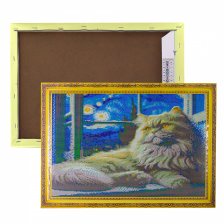 Алмазная мозаика Alingar, на подрамнике,  дизайн рамка, 40х50 см, "Котик возле окна"