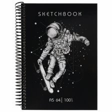 Скетчбук А5  64л., "Космонавт", 100г/м2, Миленд, гребень, 7БЦ, глянц. лам.