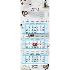 Календарь квартальный на 3 гребнях 3-х блоч.  цветной блок "Lady office 2021 г." с бегунком