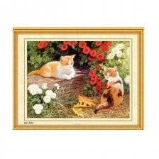 Набор для вышивания бисером Рыжий кот, 35х45 см, частичное заполнение канва с рис., "Рыжие котята в цветах"